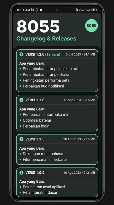Tampilan riwayat versi 8055