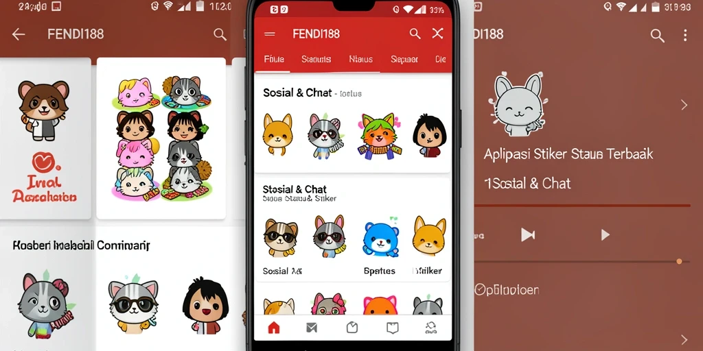 Antarmuka aplikasi FENDI188 dengan pilihan stiker dan status yang kreatif.