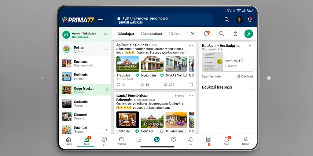 Tampilan antarmuka aplikasi PRIMA77 yang user-friendly untuk ensiklopedia.
